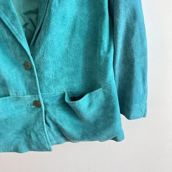 Vtg Herman Geist Suede Teal Blazer 2 Button Front Womens 10 Leather Lined EUC - Picture 6 of 10